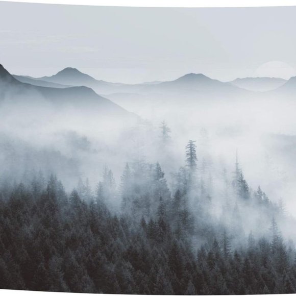 Realistic Foggy Forest Tree Peaceful Wilderness Landscape Dorm Art Wall Tapestry - Picture 5 of 6